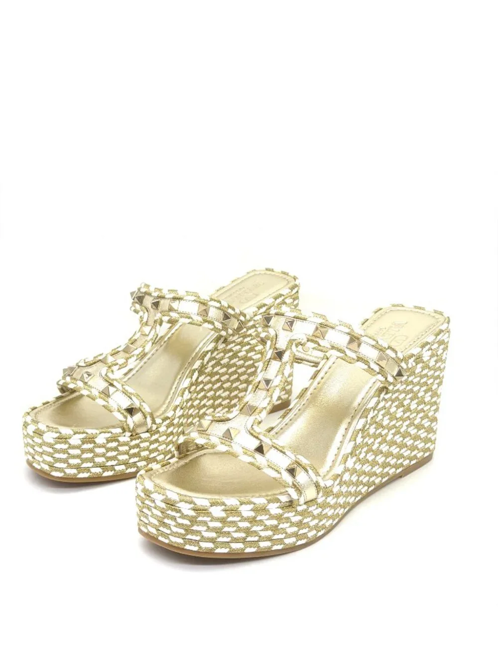 Valentino Rockstud Torchon Rope Wedge Heel Braided Espadrille Slide Sandals